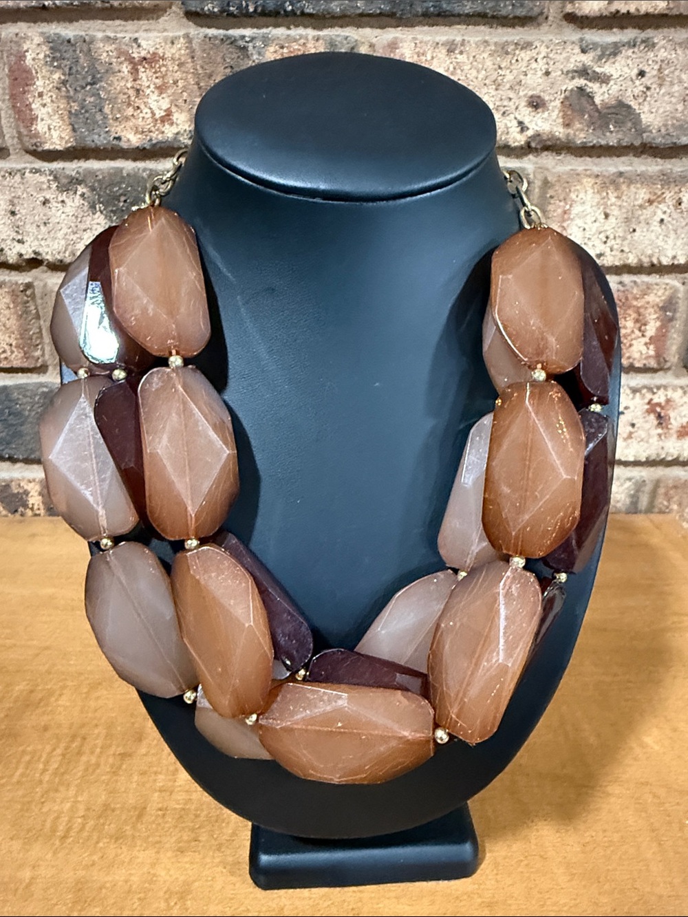 Chunky Brown Hexagon Beads Layered Statement Necklace